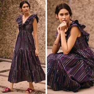 NEW Roller Rabbit Rainbow Ondine Lurex Maxi Dress Bohemian Cottagecore Romantic